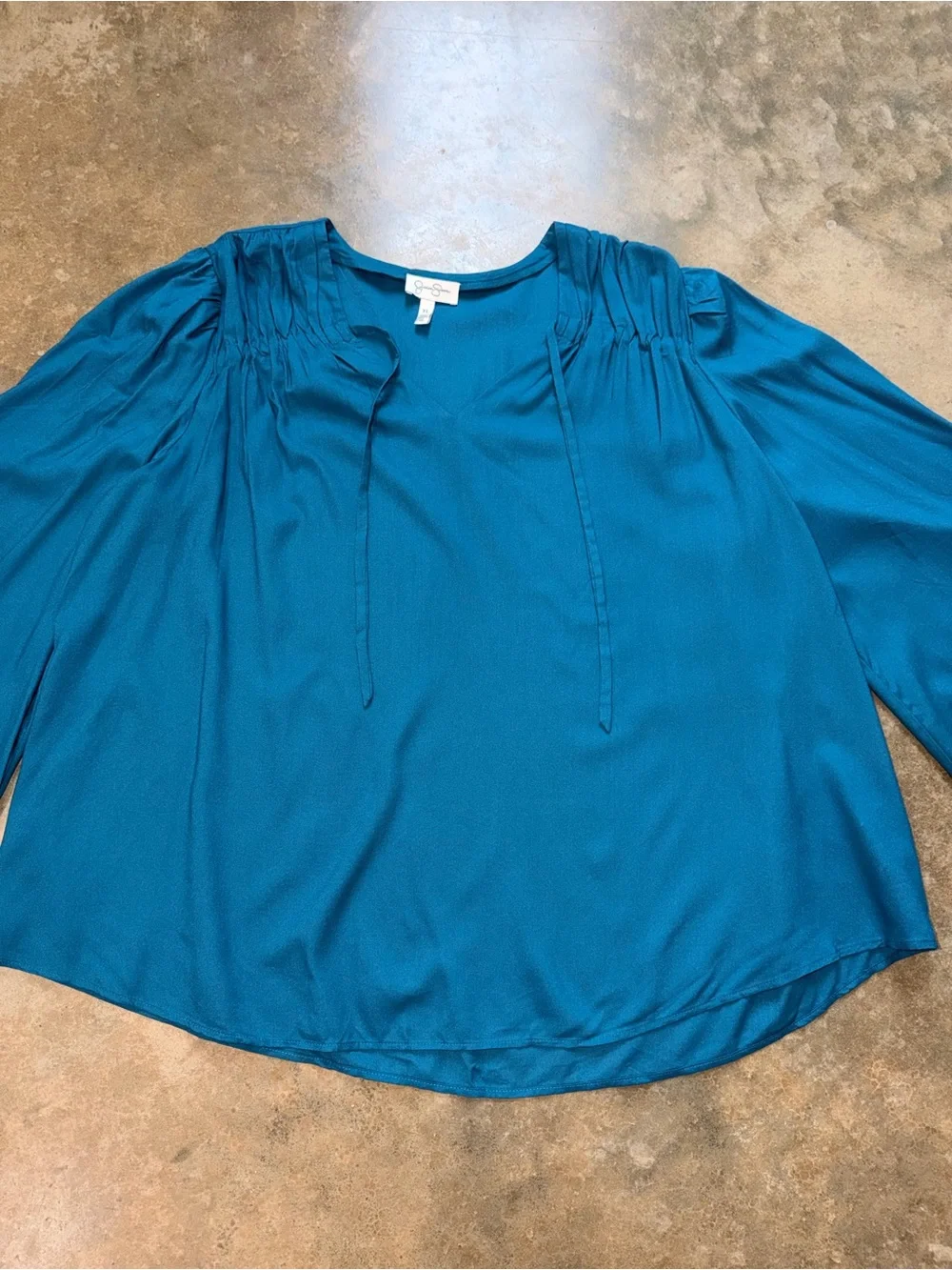 Jessica Simpson Teal Boho Bell Sleeve Tie Top Flowy Peasant Blouse XL - Picture 4 of 12